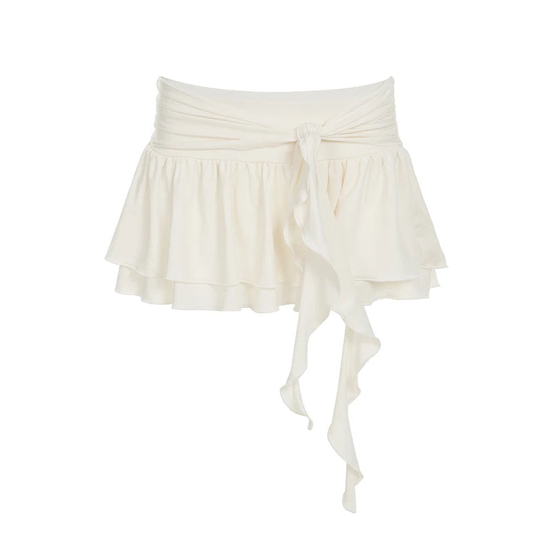 BXOXO Holiday Ruffles Pleated Skirt Cute Coquette Loose A-line Low-waisted Short Skirts for Women 2000s Vintage Clothing Ladies