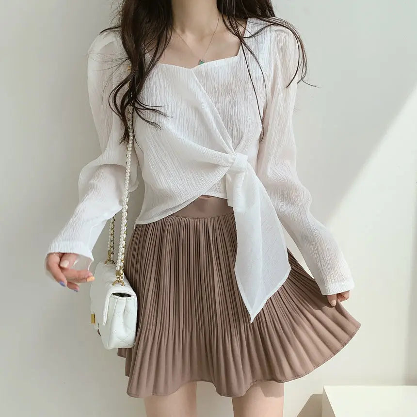 Bxoxo Tops for Women Elegant Social Clothes Korean Style Womens Shirt & Blouse Spring Long Sleeve White Chic Streetwear S Pretty Cute