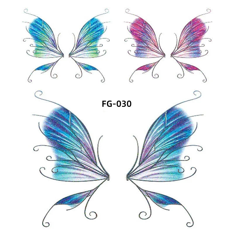 BXOXO 1Sheet Fairy Butterfly Wings Shiny Tattoo Sticker Waterproof Eyes Face Art Fake Tattoos for Women Makeup Dance Music Festival