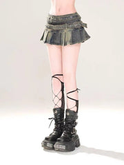 Bxoxo Black Gothic Mini Skirt Woman Y2K Korean Fashion High Street Aesthetic Elegant Retro A-line Mini Denim Skirt Outfits 2025