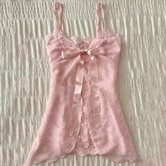 BXOXO Y2k Summer New Solid Sling Tops Kawaii Lace Bow Inside A Sling Vest 90s Aesthetics Crop Top Women Pink Tank Top Fashion Punk Top