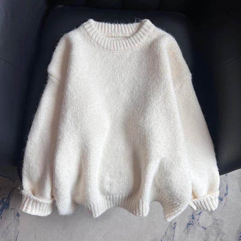 Bxoxo Autumn Soft Knit Sweaters for Women Winter Thick Warm Loose O Neck Pullover Bf Fashion Casual Simple Solid Jumpers New