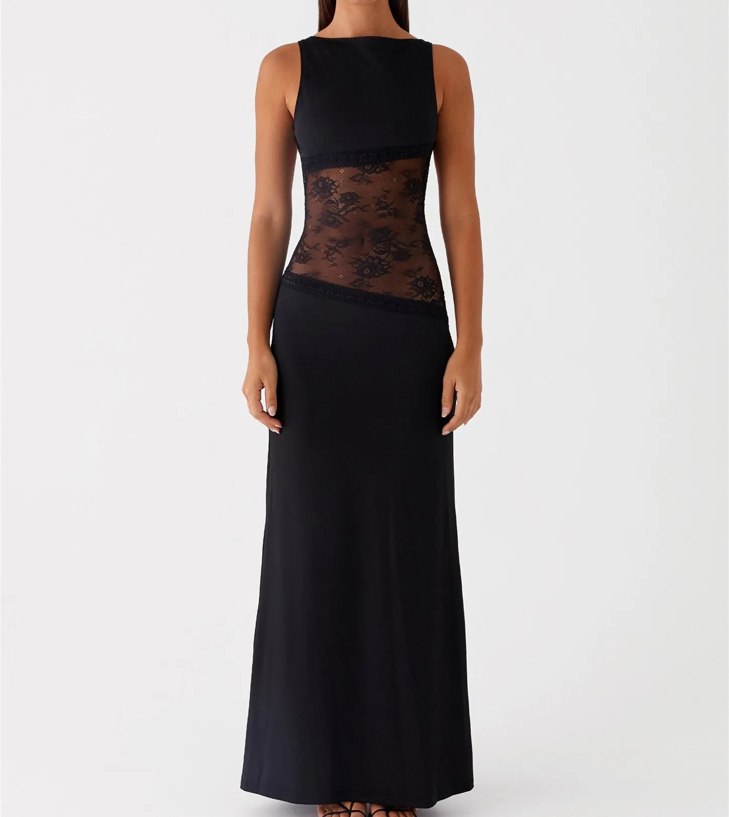 BXOXO Women Bodycon Maxi Dress Lace Patchwork Sleeveless Backless Long Pencil Dress Y2K Slim Fit Club Party Wedding Dresses