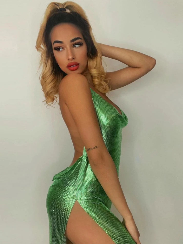 BXOXO Sexy and Fashionable Women's Elegant Short Dress with Hanging Neck Backless Bottom Chest Sequin Party Girl Dance Dress