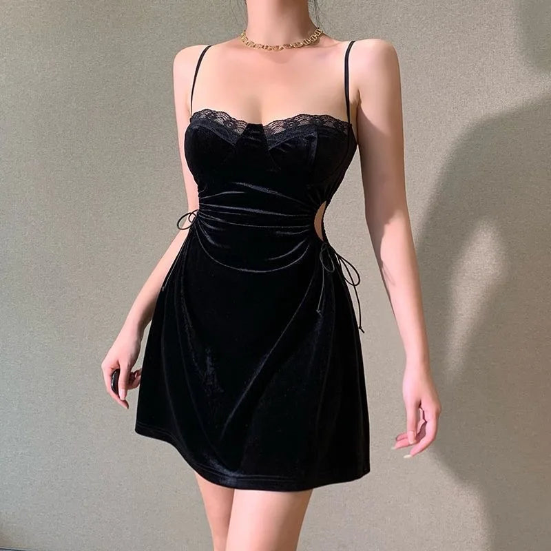 BXOXO Spring And Summer New Lace Sexy Soft Girl Fashion Waist Split Tight Sling Dress Plus Size Loose Solid Color Dress Elegant