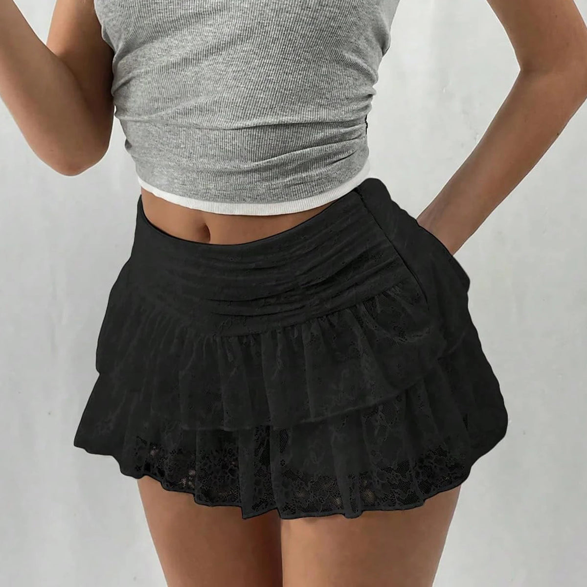 BXOXO Cute Ruffle Bloomer Skirts Women's Summer Lace Floral Skirt High Rise Tiered Ruffled Flowy Short Mini A Line Skirt