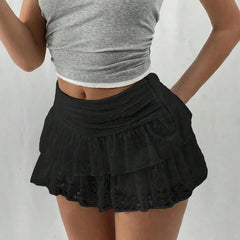 BXOXO Cute Ruffle Bloomer Skirts Women's Summer Lace Floral Skirt High Rise Tiered Ruffled Flowy Short Mini A Line Skirt