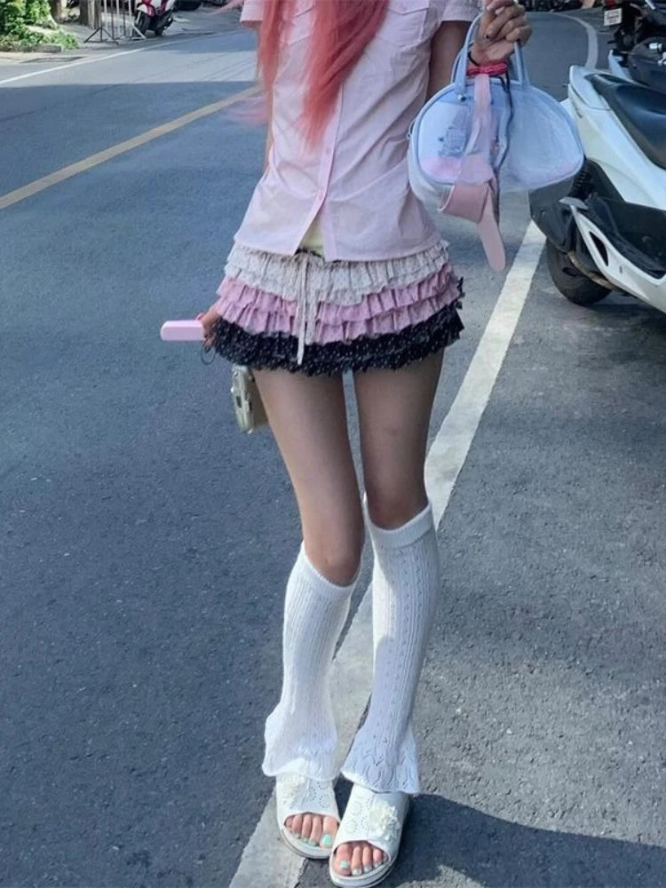 BXOXO Sexy Skirts Women Vintage Polka Dot Ruffles Patchwork Summer Fashion Y2k Harajuku Party Mini Skirt Female Casual