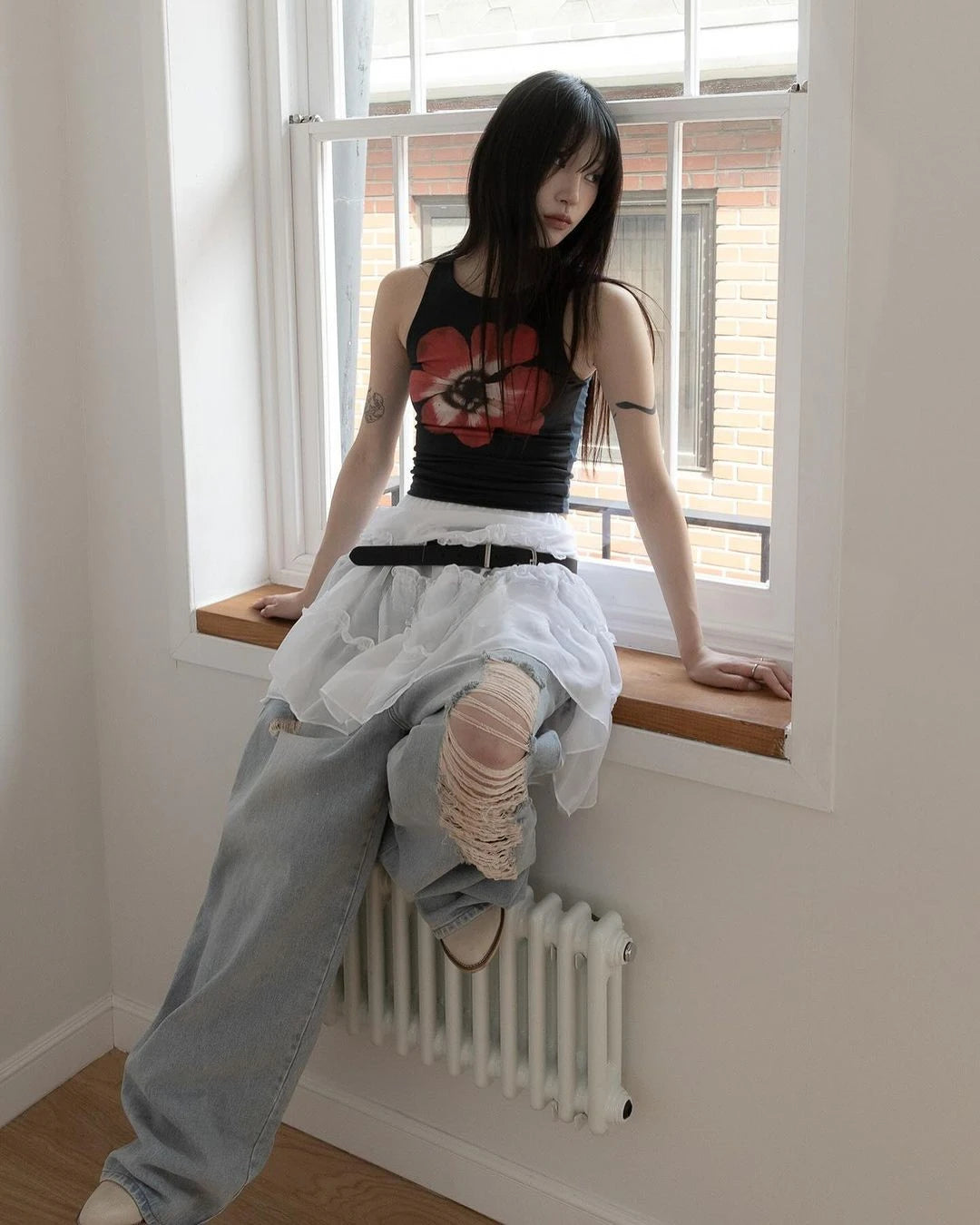 BXOXO Y2k Print Tank Women Floral Sleeveless T Shirt Streetwear Vintage Grunge Crop Tops 2000s Aesthetic Japanese Vest Tops
