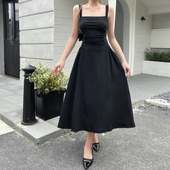 BXOXO Summer Elegant Casual A-Line Satin Midi Dress Women Sleeveless Vintage Party Birthday Vestidos Female Chic Solid Robe