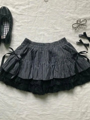 BXOXO DRESS TO IMPRESS Punk Y2k Skirts Women Clothes Goth Sexy Ropa Aesthetic Stripe High Waist Lace Bow MIni Skirts Grunge Emo Girl 2000s Short Skirt
