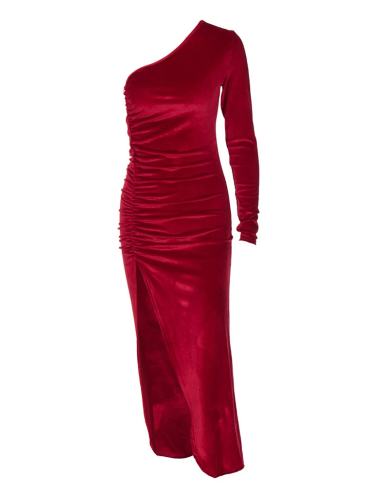Bxoxo Women Elegant Long Sleeve Party Evening Velvet Bodycon Split Pencil Midi Dress 2024 Spring Autumn Clothes