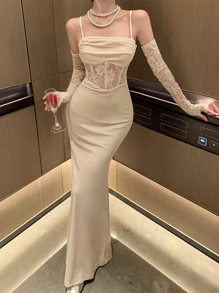 Bxoxo Sexy Women Bodycon Casual Solid Slim Long Dress Spaghetti Strap Vintage Elegant Party Prom Dresses Female Clothes Robe Vestidos