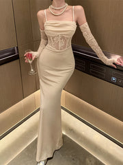 Bxoxo Sexy Women Bodycon Casual Solid Slim Long Dress Spaghetti Strap Vintage Elegant Party Prom Dresses Female Clothes Robe Vestidos