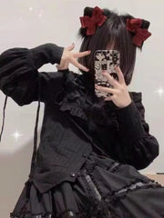 BXOXO 2025 Vintage Black Loose Y2k Aesthetic Shirt Women Streetwear Bandage Bow Grunge Blouse Harajuku Oversized Blusas Camisas Mujer
