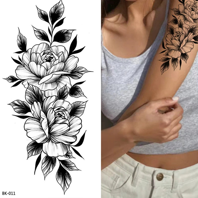 BXOXO Temporary Rose Flower Skin Tattoo Stickers Removable Blossom Flase Tattoos for Apart arm and shoulder Neck Back Flower Tattoos