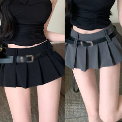 BXOXO Women's High Waist Short Skirt Sexy and Fashionable Spicy Girl A-line Pleated Skirt with Belt Half length Skirt