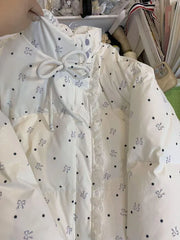 Bxoxo Lace Patchwork Parkas for Female Y2K Korean Loose Preppy Casual Puffer Jacket Sweet Bow Printing Thick Zipper Fluffy Down Coats