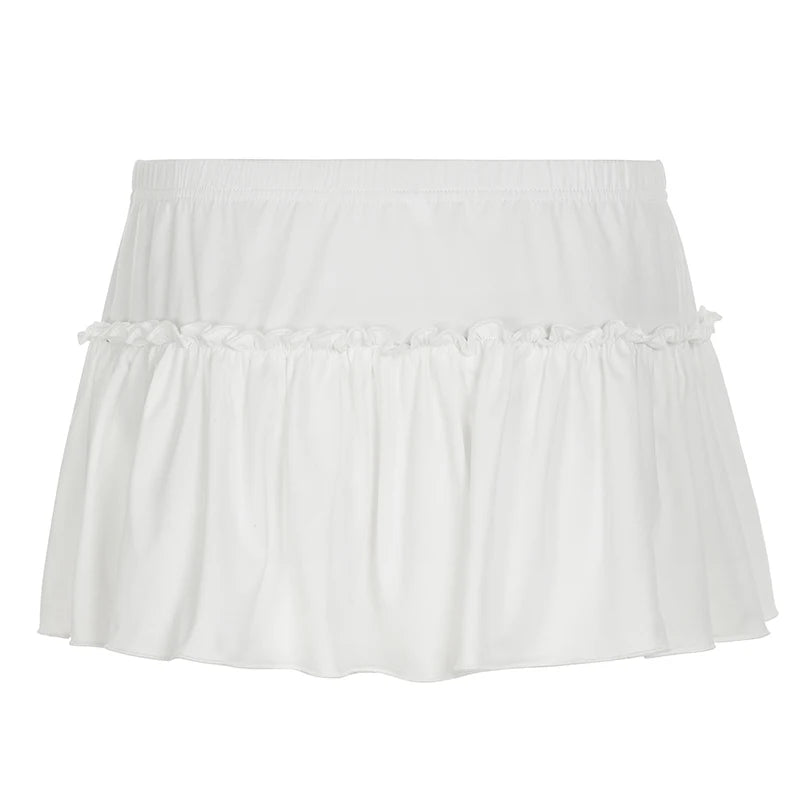 BXOXO White Knitted Loose Mini Skirt y2k Streetwear Solid Ruched Stitching Low Rise A-line Skirts for Women Vintage 2000s Lady