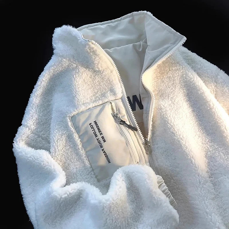 Bxoxo Double Sided Wear Lamb Warm Coat Women Y2K Autumn Winter Plus Velvet Thick Lapel Jacket Bf Fashion Streetwear All Match Outwear