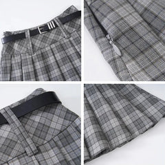 Bxoxo Vintage Plaid Women Pleated Skirts Y2K High Waist Preppy with Belt Mini Skirts Spring Korean All Match Ladies A Line Skirts New