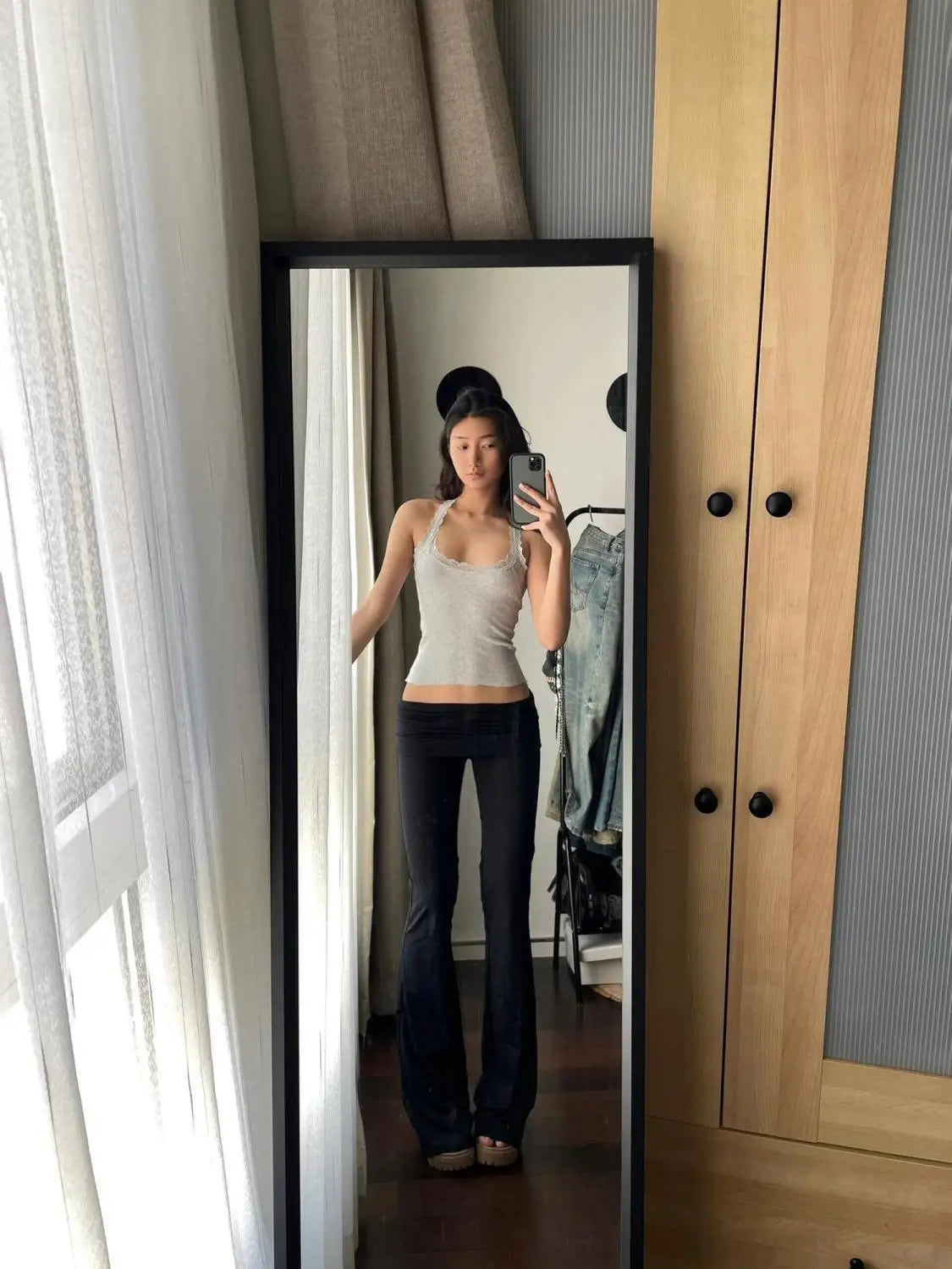 Bxoxo Gray High Waist Basic Flared Pants Solid Color Jogging Fitness Yoga Trousers Slim Korean Fashion Casual Streetwear Lady