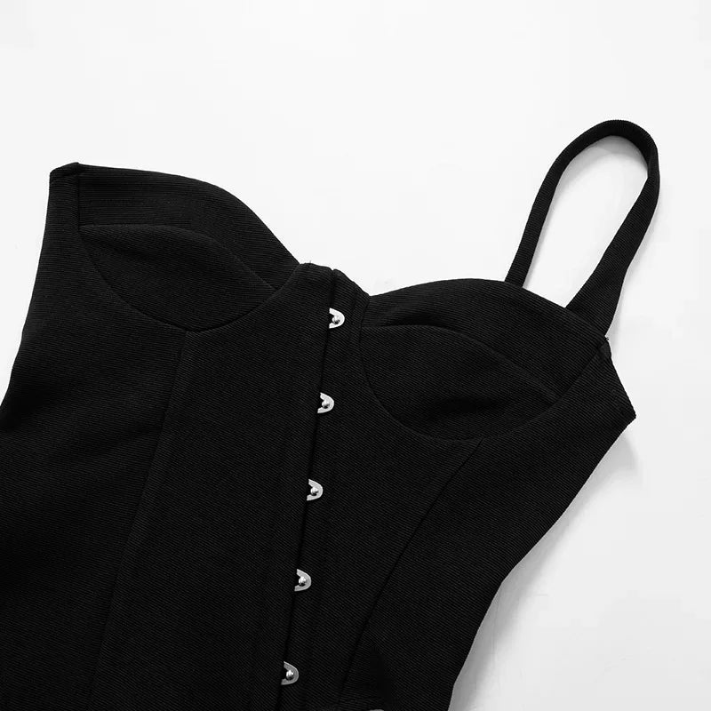 Bxoxo Fashion Women Buckle Irregular Crop Tops One Shoulder Strap Corset Tops Slim Waist  Low-cut Tanks Camis Bralette Bustiers New