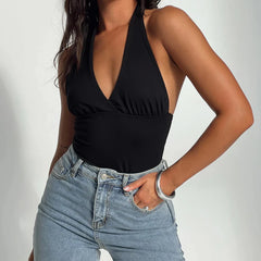 BXOXO Women's Halter Neck Tank Tops Sleeveless Open Back Solid Color Slim Fit Top Party Shirts Summer Yoga Basic Crop Tops
