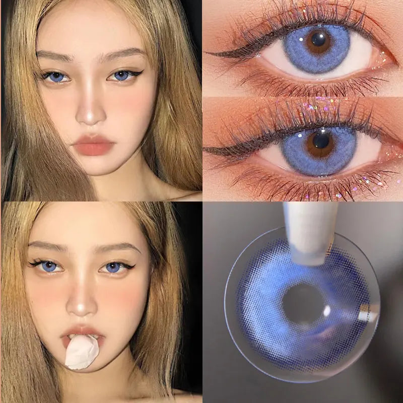 BXOXO 1Pair Blue Green Colour Contacts Lenses  Prescription Myopia Gray Eye Lenses Beauty Pupil Makeup Soft Lenses