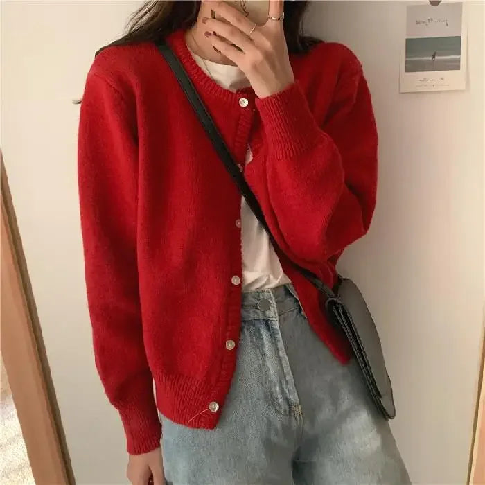 Bxoxo Knitted Sweater Cardigan Loose-fit Warm Jacket Inner Wear Outer Korean Style Stylish Women's Top Core-spun Yarn