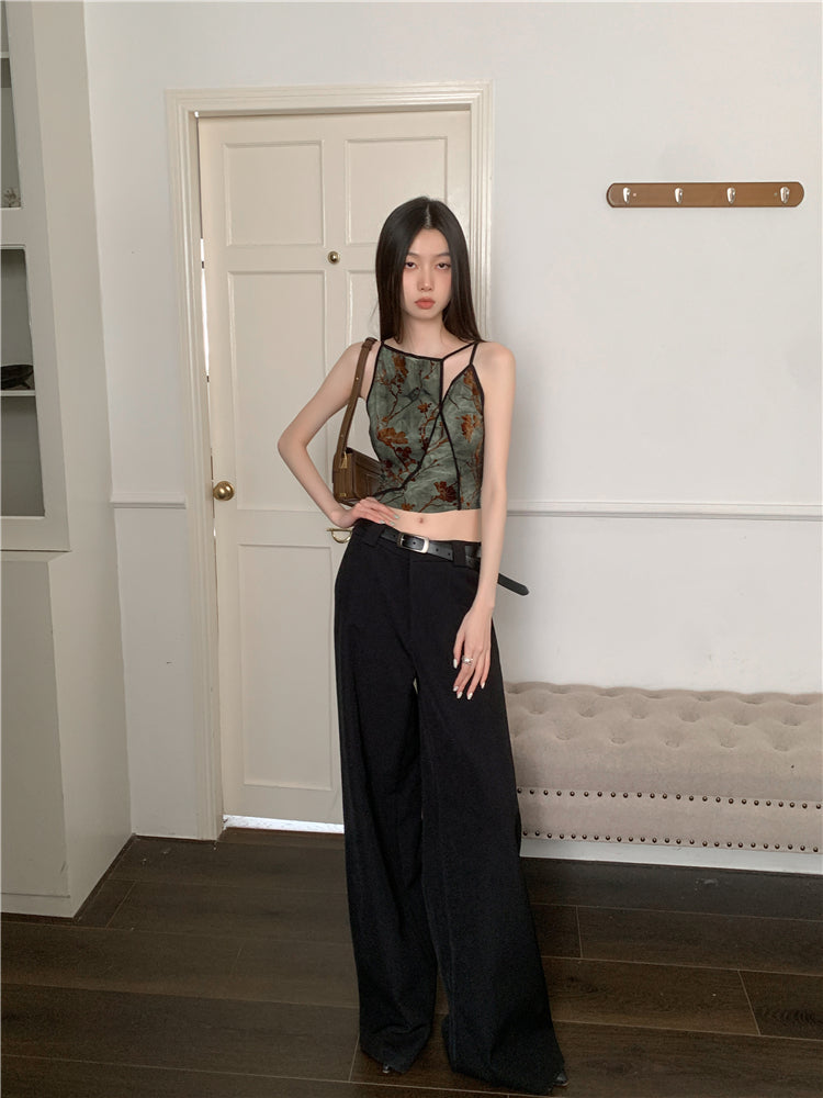 Bxoxo Flocking Floral Vintage Crop Cami Top For Women 2024 Sleeveless Flower Green Tops Designer Clothes Luxury