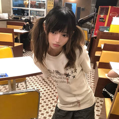 BXOXO Y2k Japanese Prin T-shirt Short Sleeve 2000s Aesthetic Grunge Tops Egirls Streetwear 2000s Aesthetic Graphic Tops Tee