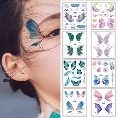 BXOXO 1Sheet Fairy Butterfly Wings Shiny Tattoo Sticker Waterproof Eyes Face Art Fake Tattoos for Women Makeup Dance Music Festival