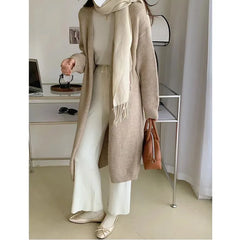 BXOXO Knitted Long Cardigan Sweater Coat Thicken Warm Loose V-Neck Casual Sweater Coat Office Jacket For Women Fall Winter