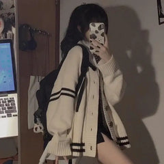 Bxoxo Striped Loose Cardigan Women Y2K Vintage Autumn Winter Single Breasted Sweater Streetwear Casual Korean Female Knitted Coat