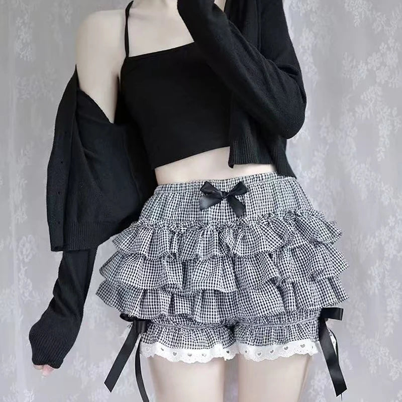 Bxoxo Y2K Sweet Lolita Tutu Skirts Women Japanese High Waist Kawaii Preppy Patchwork Dance Skirts Summer Cute with Bow Mini Cake Skirt