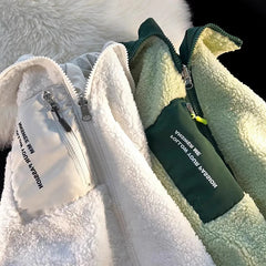 Bxoxo Double Sided Wear Lamb Warm Coat Women Y2K Autumn Winter Plus Velvet Thick Lapel Jacket Bf Fashion Streetwear All Match Outwear