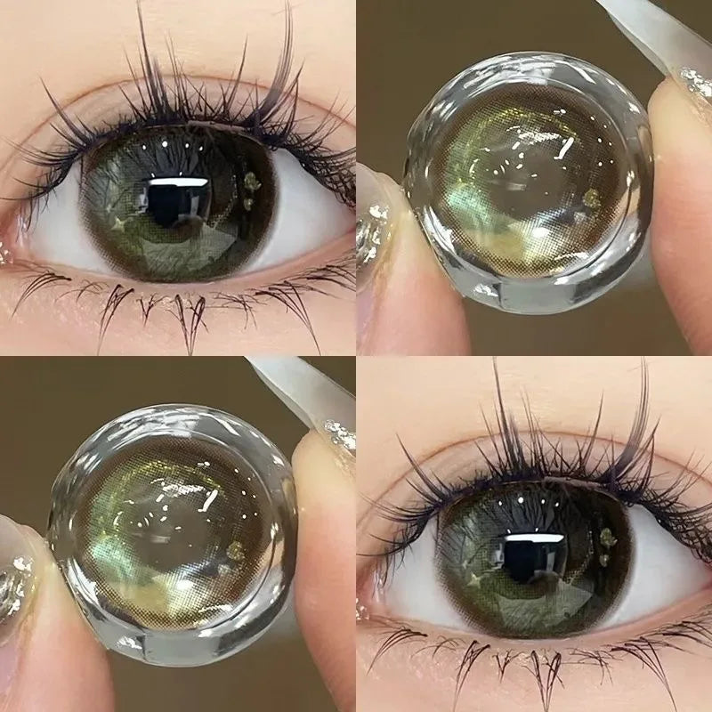 BXOXO 1Pair Blue Green Colour Contacts Lenses  Prescription Myopia Gray Eye Lenses Beauty Pupil Makeup Soft Lenses