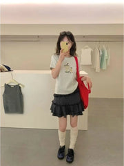 BXOXO Plaid Skirts Women Sweet High Waist Ruffles Patchwork 2025 Summer Fashion New Elegant Cake Mini Skirt Female Casual