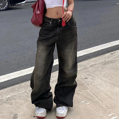 Bxoxo Streetwear Grunge Baggy Jeans Women Vintage Distressed Straight Leg Y2K Denim Pants 90s Aesthetic Outfits Washed Chic