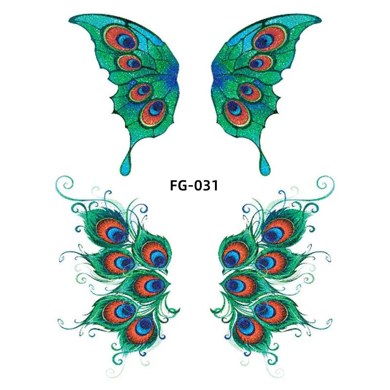 BXOXO 1Sheet Fairy Butterfly Wings Shiny Tattoo Sticker Waterproof Eyes Face Art Fake Tattoos for Women Makeup Dance Music Festival