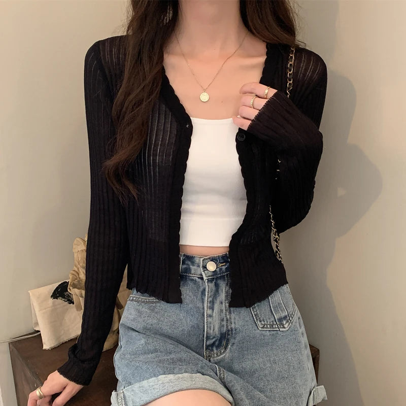 Bxoxo Sun Protection Light Weight Knitted Ice Silk Long Sve Cardigan Women's Slim Fit Summer New Sle Breathable Outerwear T-irt