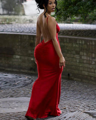 BXOXO  Sexy Backless Women Evening Maxi Dress Folds V-Neck Sleeveless Coquette Elegant Mermaid Matching Banquet Prom Bodycon