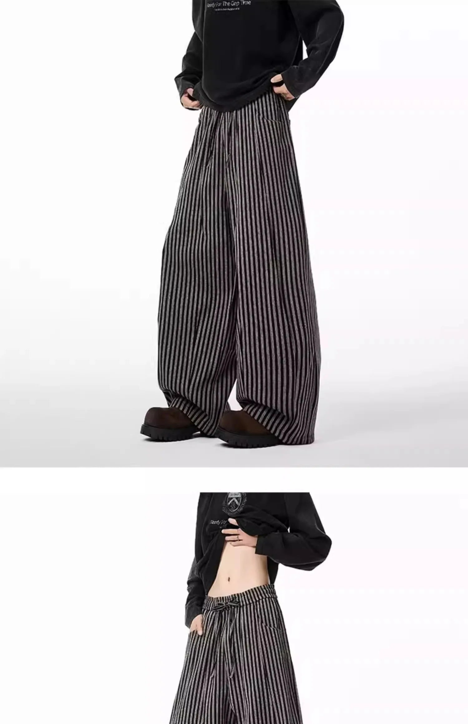 Bxoxo Women's Black Gothic Striped Long Pants Baggy Sweatpants Harajuku Y2k Emo Vintage Oversize Trousers Japanese 2000s Style Clothes