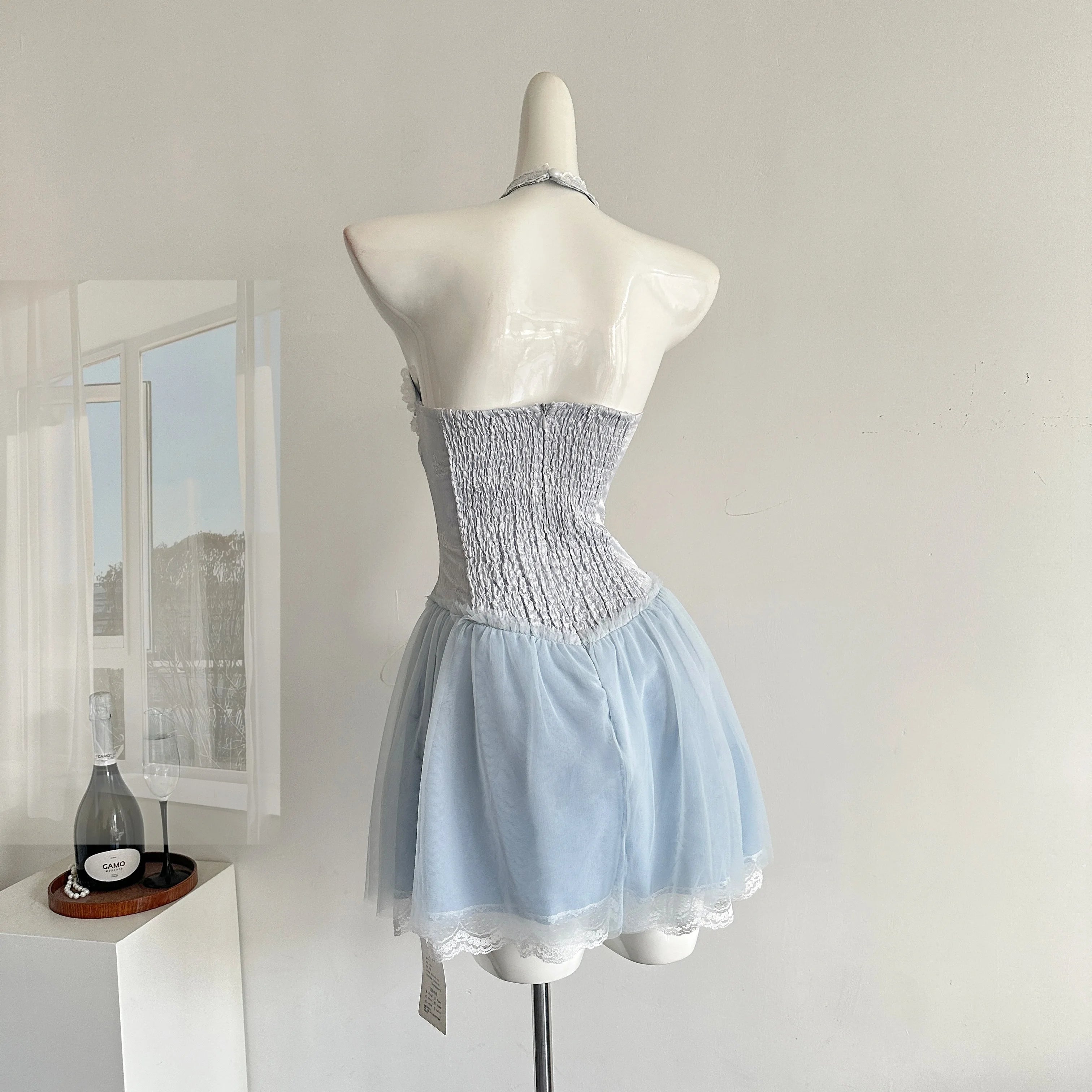 BXOXO Summer Women Y2k Birthday Ballet Core A-line Fairy Dress Mini Lace Frocks One-Piece Korean Evening Lolita Party Shoujo Gyaru