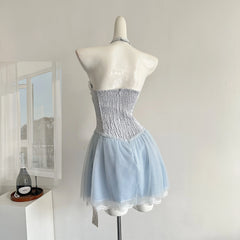 BXOXO Summer Women Y2k Birthday Ballet Core A-line Fairy Dress Mini Lace Frocks One-Piece Korean Evening Lolita Party Shoujo Gyaru