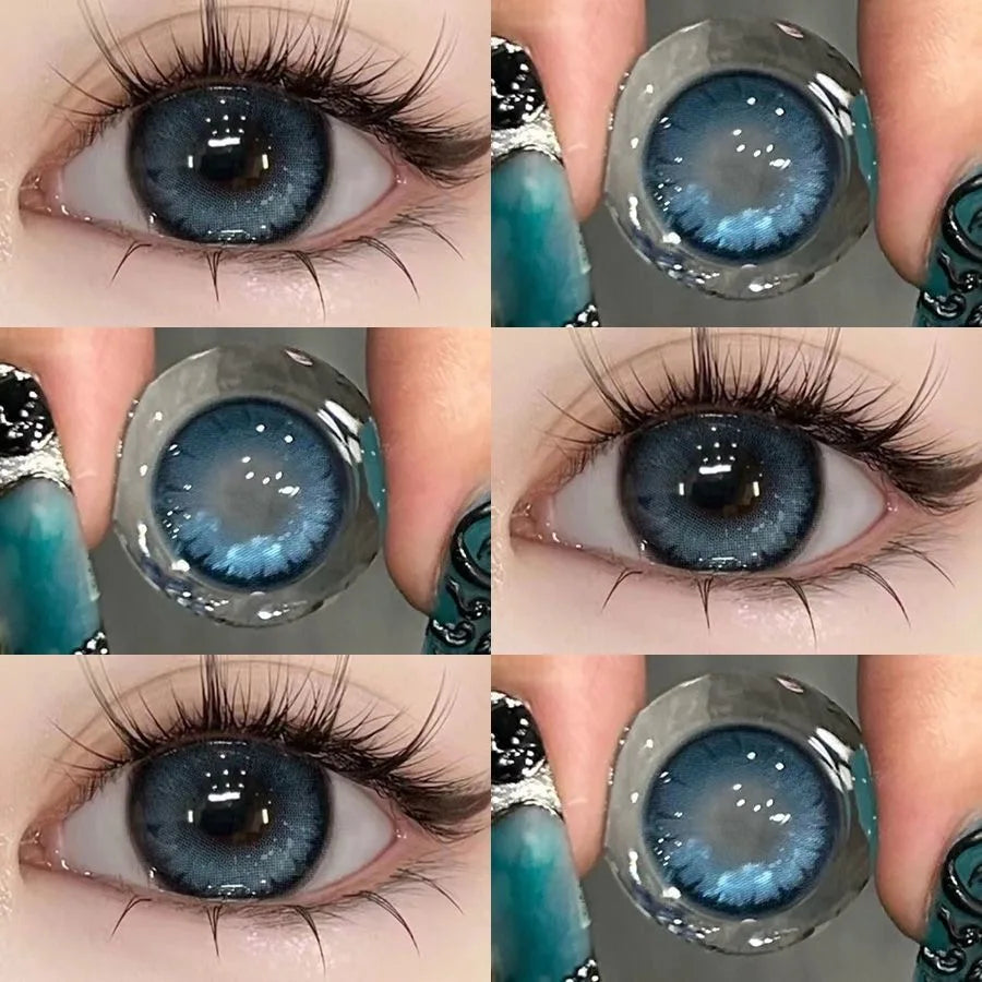 BXOXO 2PCS Colored Contact Lenses Prescription Myopia Degree -0.00 to -8.00 Green Lens Blue Beauty Pupil Makeup