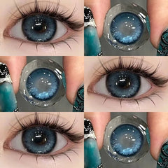 BXOXO 2PCS Colored Contact Lenses Prescription Myopia Degree -0.00 to -8.00 Green Lens Blue Beauty Pupil Makeup