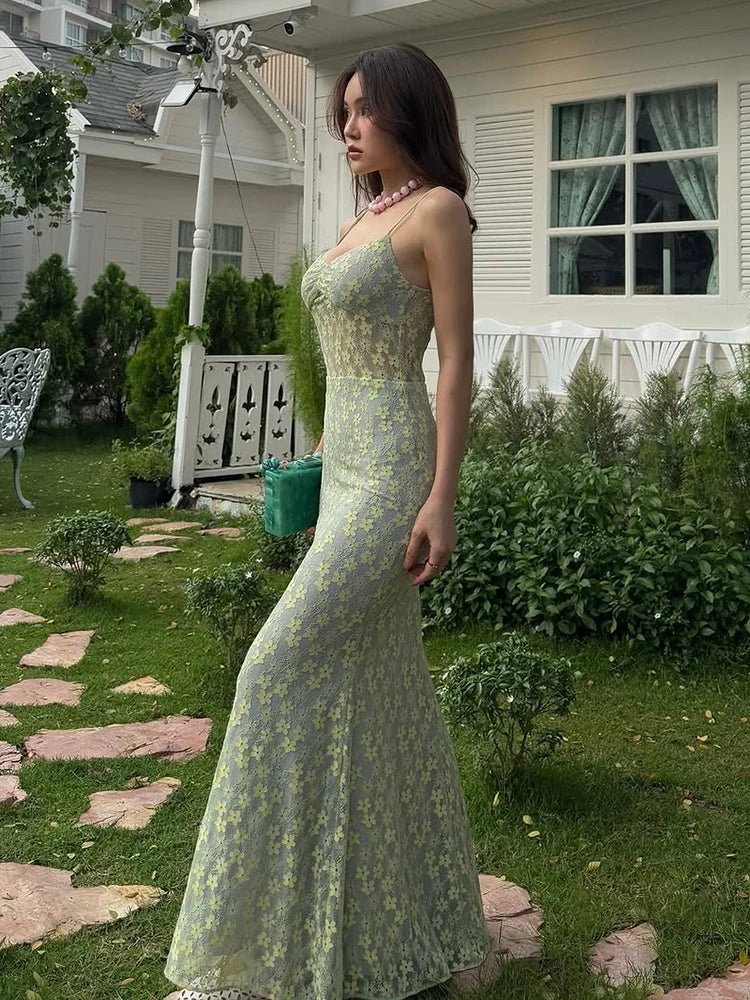 BXOXO Elegant Dress Women Jacquard Sleeveless Flower Backless Fashion Low-Neck See Through Vacation Birthday Party Vestidos