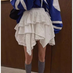Bxoxo Asymmetrical White Mini Skirts Women Sweet Lolita Kawaii Short Skirt Japanese Style Elegant Ruffle Skirt Aesthetics
